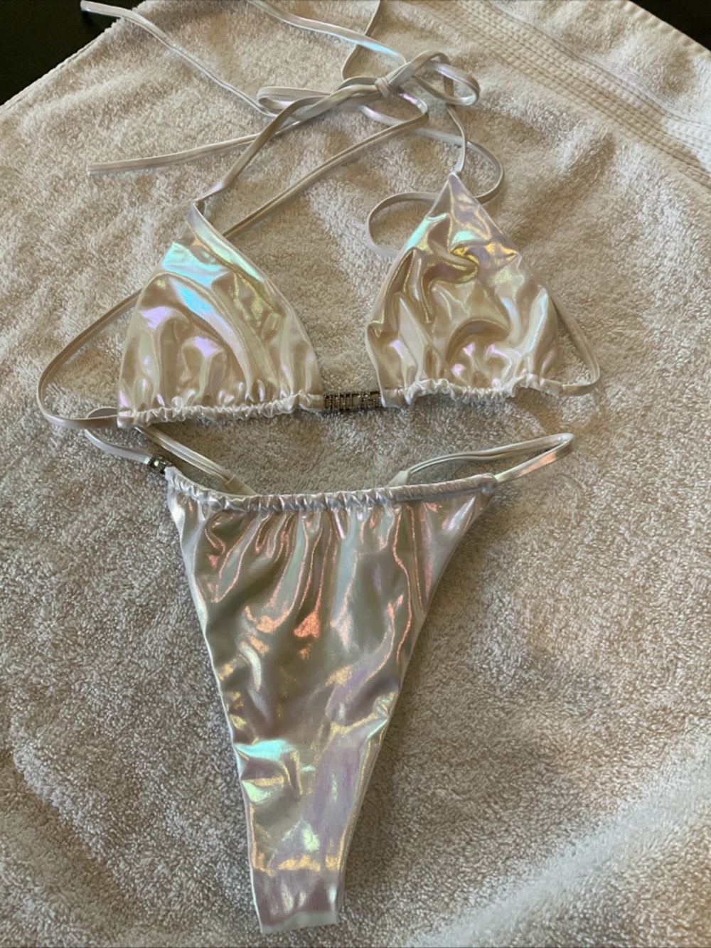 Iridescent Triangle Bikini Set in Silver - Women Intimates & Sleepwear
